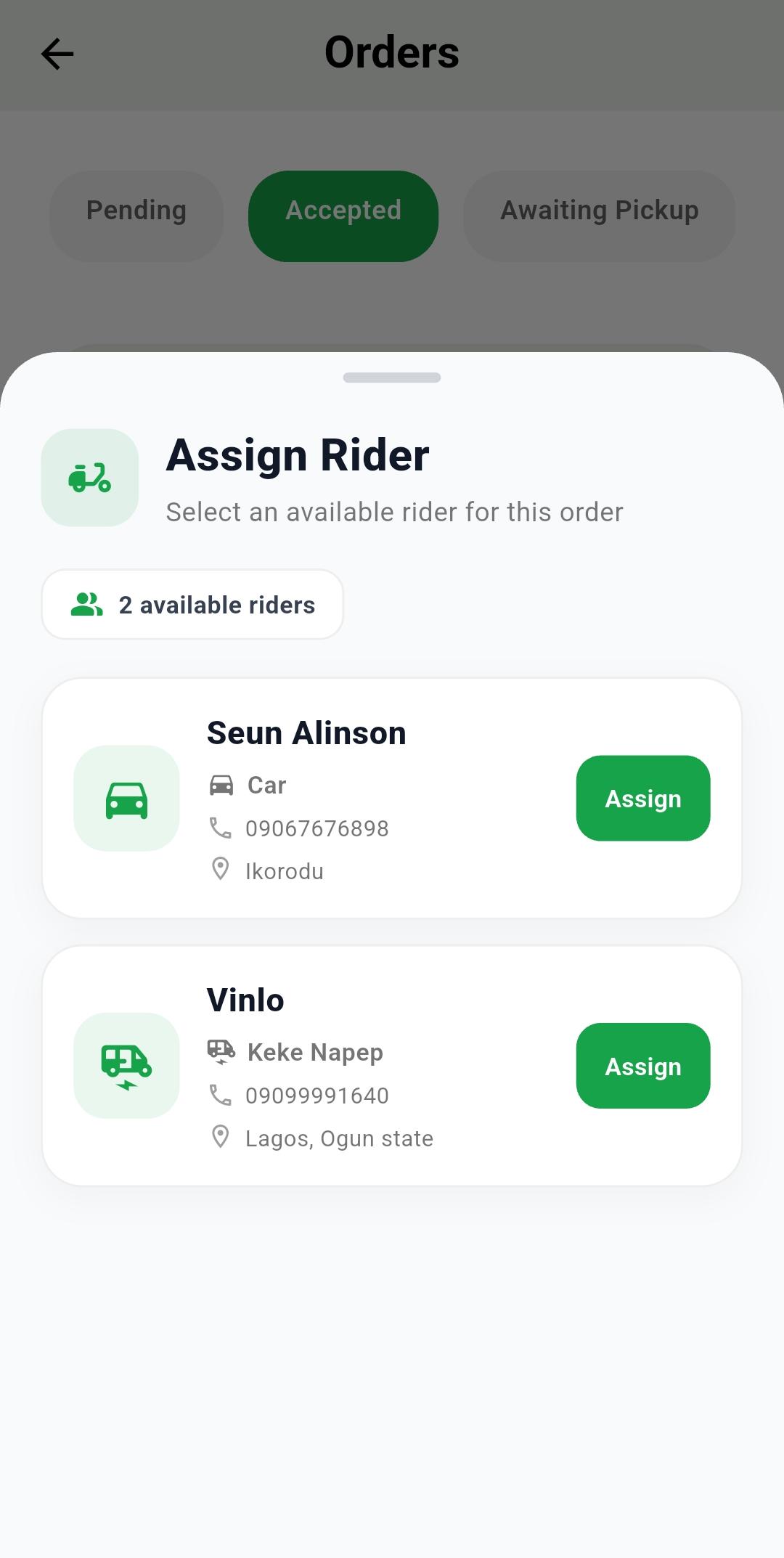 SoloPadi rider assignment screen